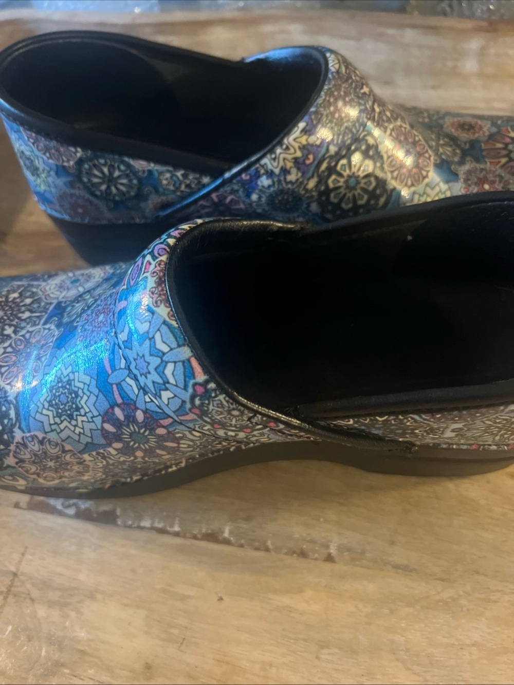 Dansko Women's Mosaic Pattern Slip-On Clogs in Blue and Purple - Picture 6 of 8
